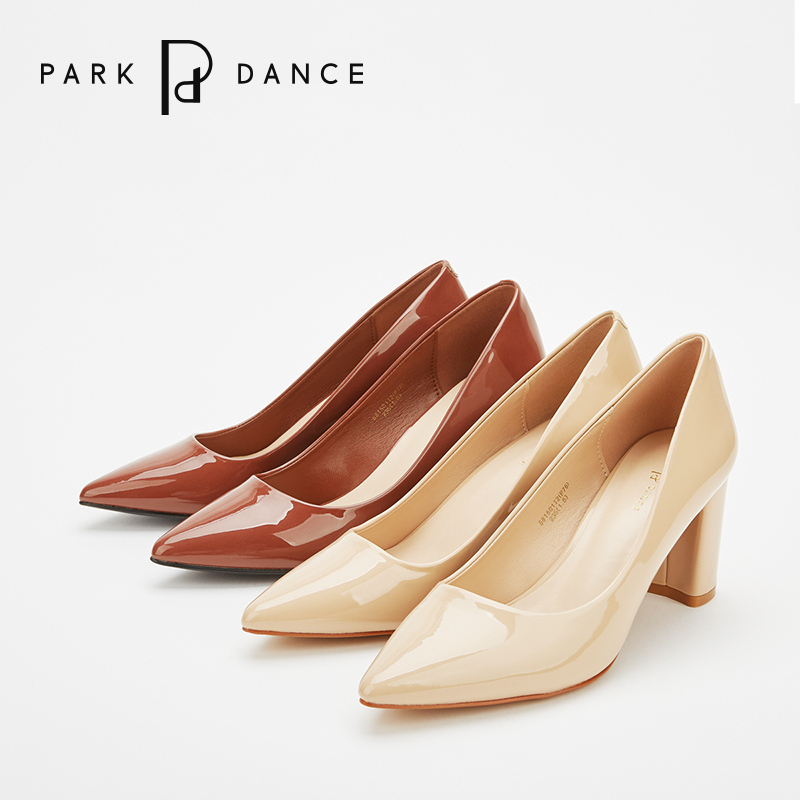 park dance2018秋冬粗跟尖头浅口女单鞋职业女鞋简约高跟鞋女