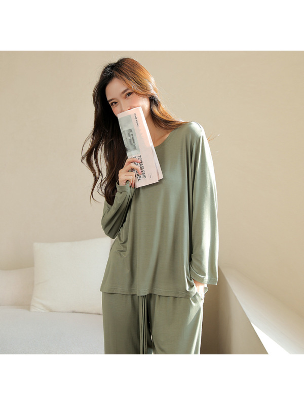 Jusen Shayu春季柔软莫代尔睡衣女春秋款薄款长袖宽松家居服女夏