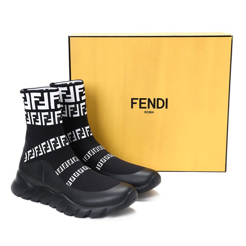 芬迪FENDI 袜子鞋 FF标识织物7E1163 男士高帮鞋运动鞋图片