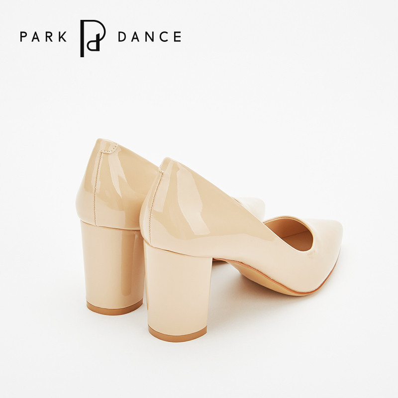 park dance2018秋冬粗跟尖头浅口女单鞋职业女鞋简约高跟鞋女