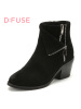 D：Fuse/迪芙斯短靴秋冬绒面牛皮圆头粗跟女鞋DF54115031