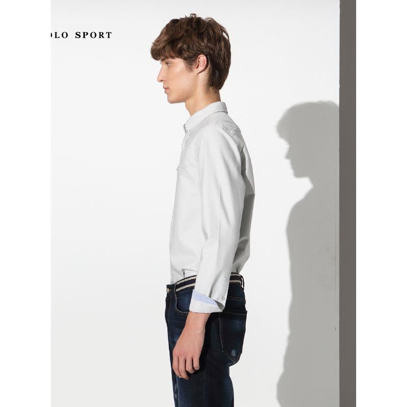 polo sport 长袖衬衫男秋冬季时尚休闲新品舒适柔软衬衫男 浅灰色图片