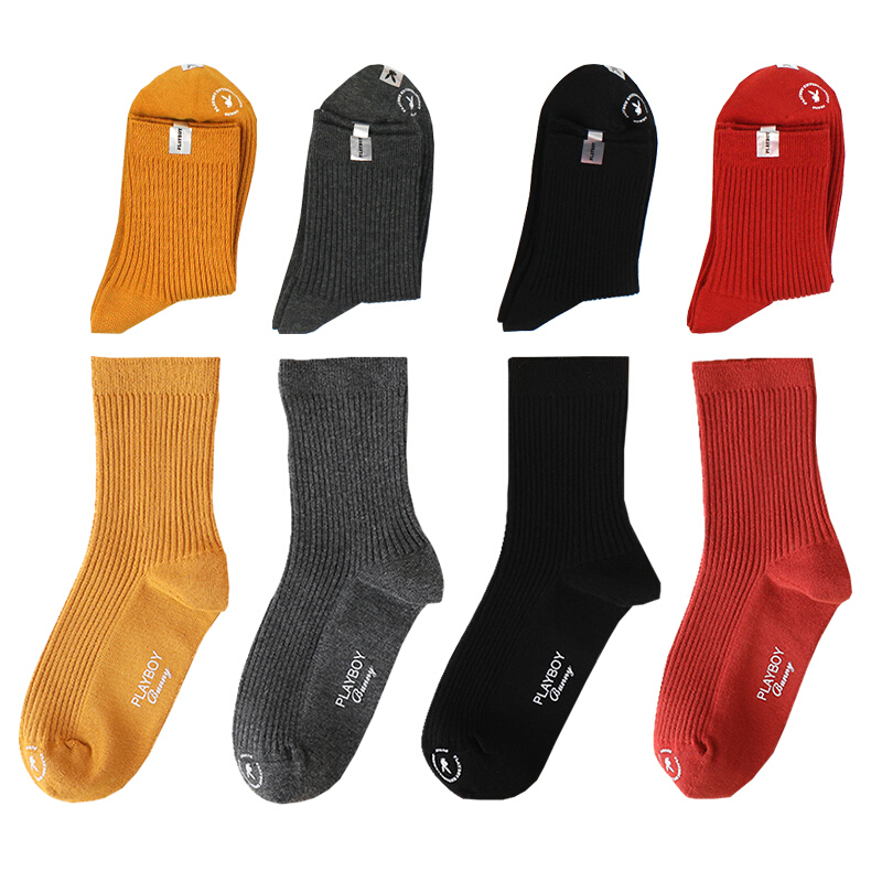 花花公子袜子女冬秋棉中筒袜可爱潮流纯色百搭休闲袜甜美风潮流长袜y