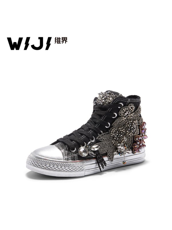 WIJI2018新款时尚潮流华丽手工帆布鞋休闲舒适个性青春靓丽女鞋女