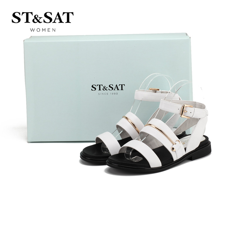 星期六ST&SAT牛皮凉鞋低跟搭扣金属凉鞋SS62118125