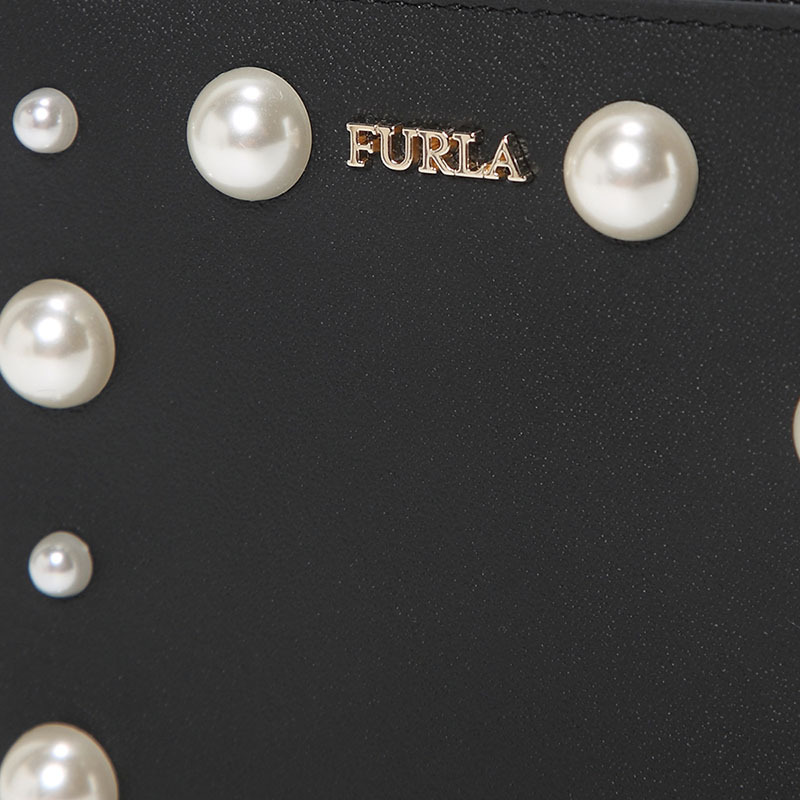 FURLA/芙拉 女士皮革黑色珍珠装饰拉链短款钱包 PZ89 ONYX 963822
