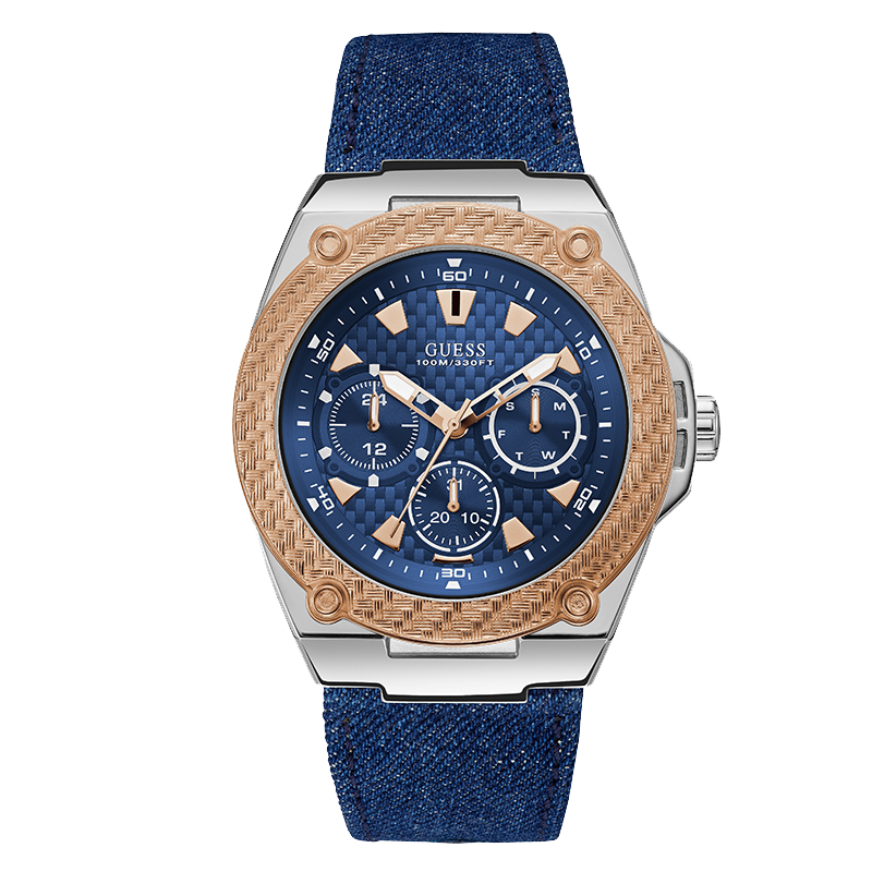 盖尔斯guess时尚个性经典运动炭纤维纹麻色表盘三眼石英男士手表w105