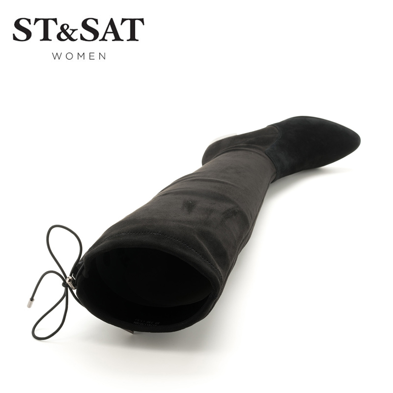 St&Sat/星期六冬款羊反绒尖头粗跟过膝长靴女靴SS74117078