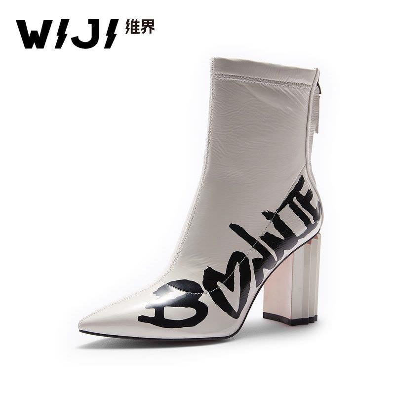 WIJI冬季新款时尚潮流时装靴休闲个性欧美街头高跟靴青春气质女鞋图片