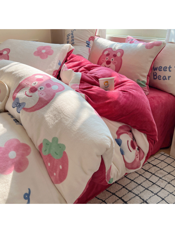 冬季加厚牛奶绒四件套加厚法兰绒床上用品保暖珊瑚绒床单被套加绒
