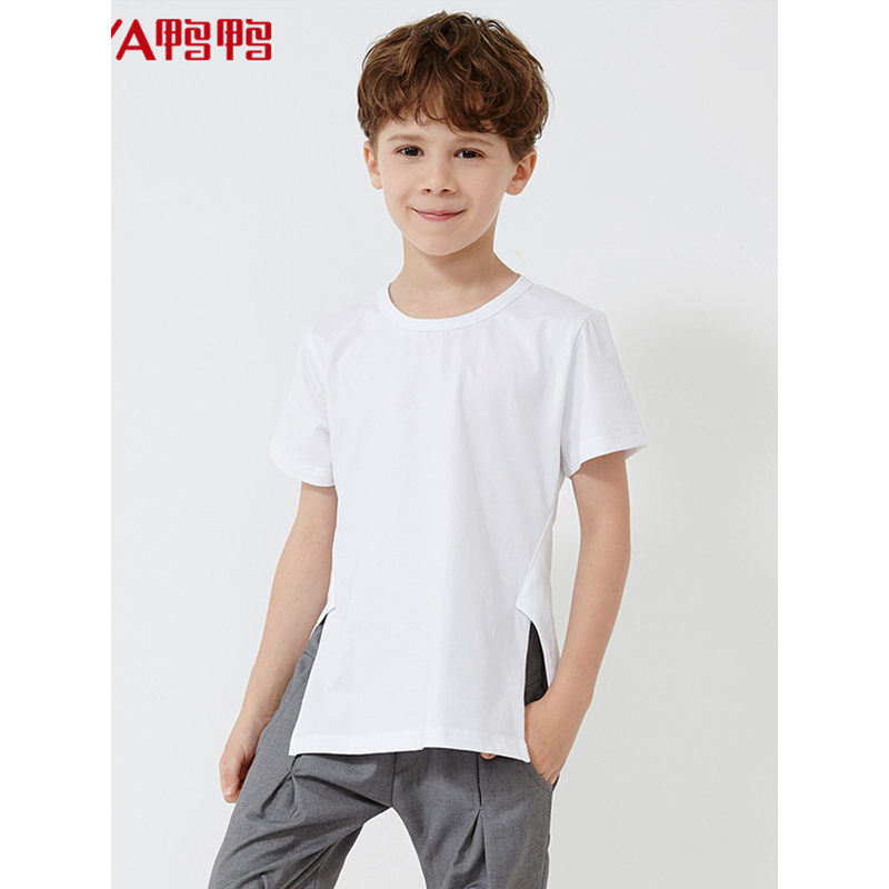 鸭鸭童装夏季男童短袖t恤棉质圆领中大童恤衫儿童半袖f45a027