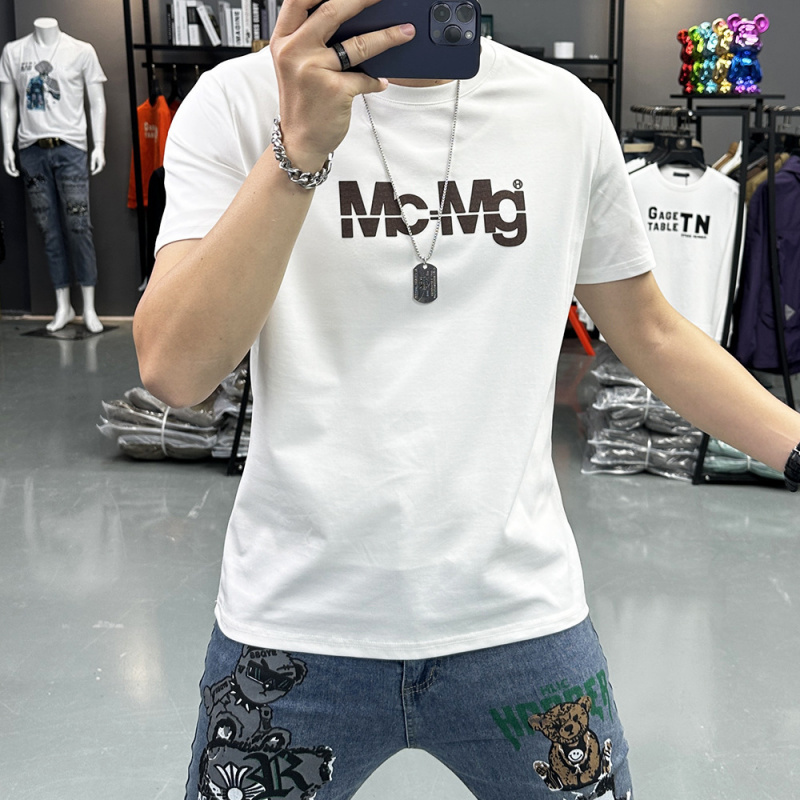 短袖T恤男夏季新款潮流圆领简约印花潮ins休闲上衣T恤修身欧洲站