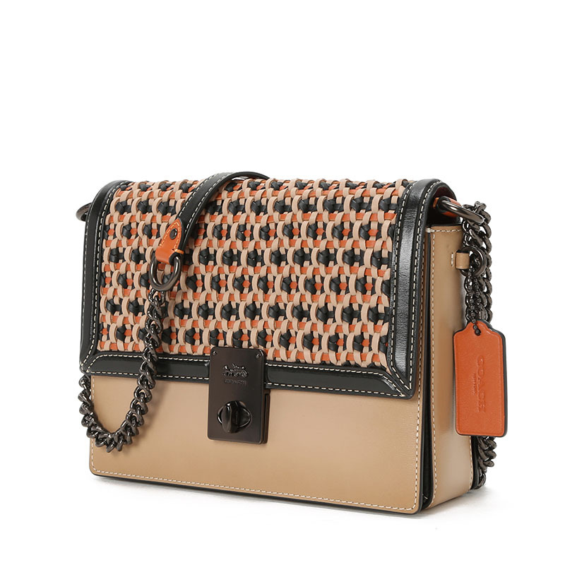 预售蔻驰coachhutton包口盖包椭圆扣光面皮金扣612女士单肩斜挎包