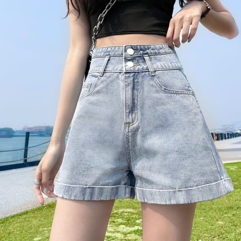 Ceba夏季2022年新款宽松高腰显瘦网红a字阔腿裤潮ins牛仔超短裤女图片