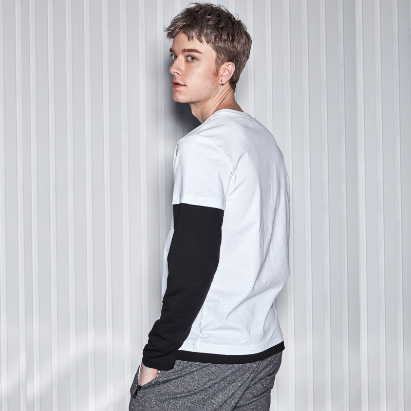 佐丹奴bsxt恤 男装von头像字母印花纯棉假袖 潮牌长袖男81087682