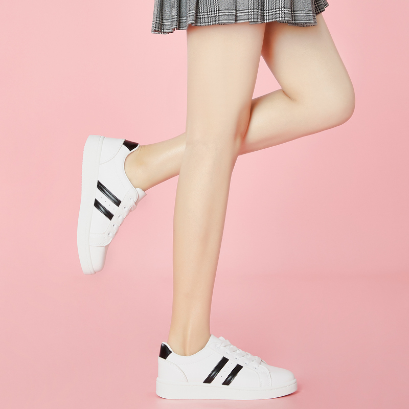 图思龙女士圆头系带条纹休闲女鞋子女款时尚板鞋