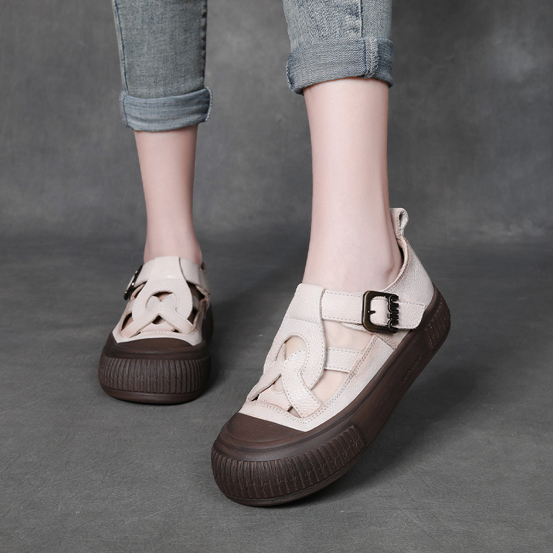 镂空包头凉鞋真皮休闲夏款低帮罗马鞋猪笼鞋厚底女鞋