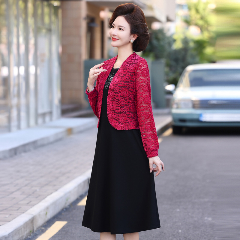 长袖妈妈装连衣裙秋装裙子中年妇女长袖裙子显高显瘦气质女装