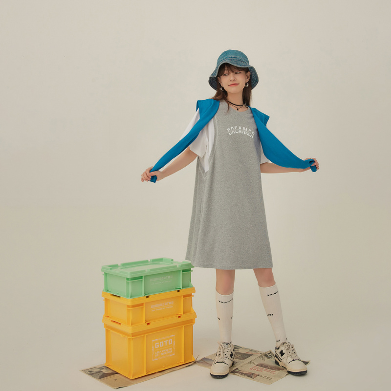 OtherMix拼接字母印花连衣裙女2021年夏季新款小众休闲减龄裙子潮