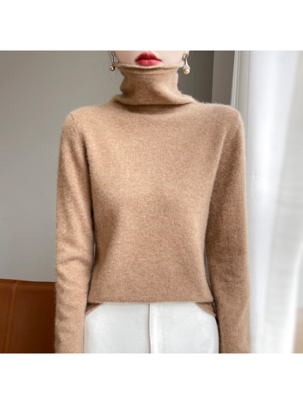 100全羊毛衫女秋冬堆堆领长袖套头毛衣修身内搭非羊绒针织衫毛衣