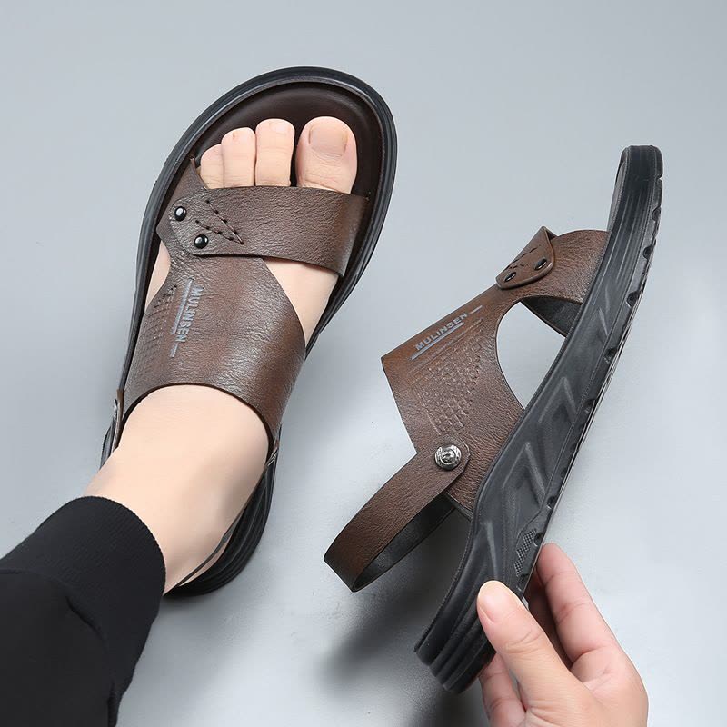 凉鞋男士潮款2025夏季外穿厚底防滑休闲沙滩鞋男软皮透气两用拖鞋图片