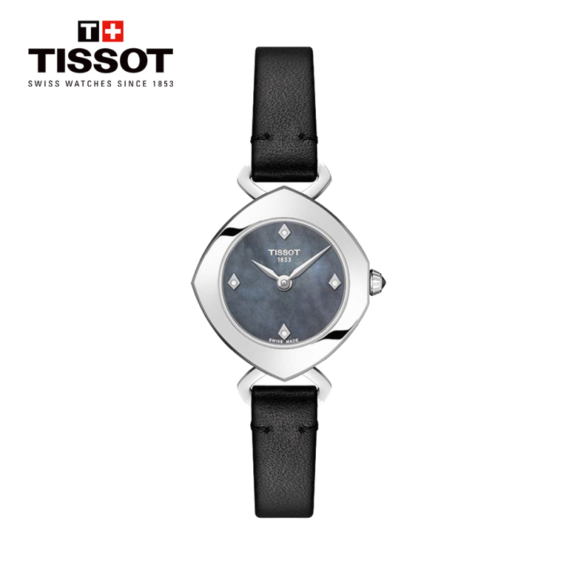 天梭(TISSOT)瑞士手表 伊婷系列贝母表盘钻石刻度皮带女士石英表T113.109.16.126.00