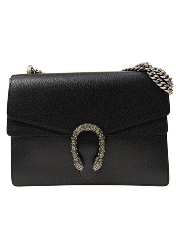 gucci 古驰 gucci女包 奢侈品女士dionysus系列黑色皮革蛇头扣单肩斜