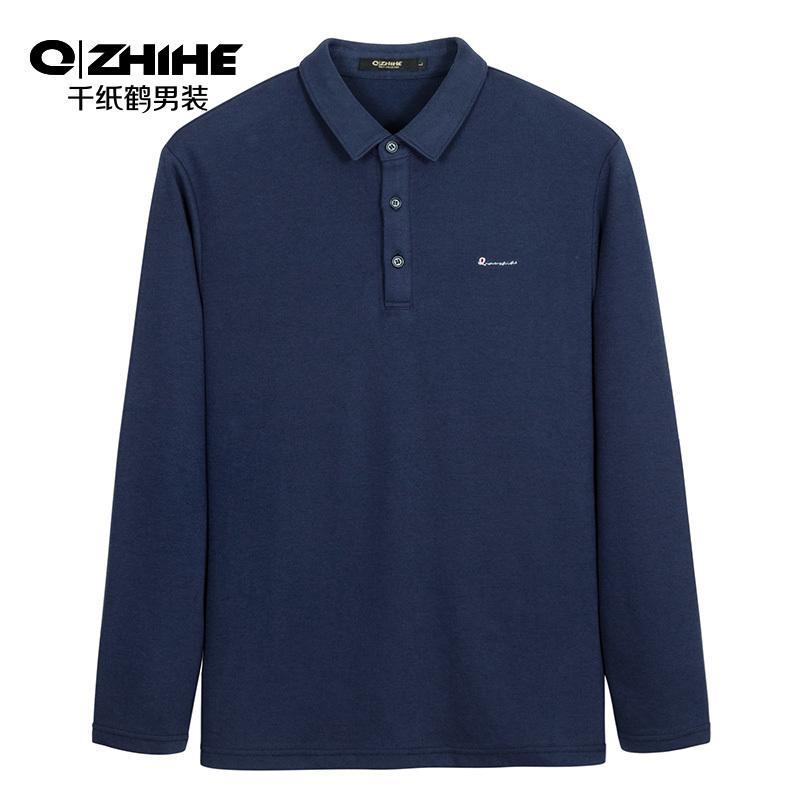 千纸鹤男士长袖Polo衫2020年春季新款青年商务纯色翻领T恤男25161