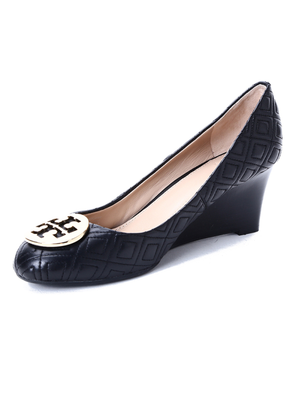 TORY BURCH/汤丽柏琦 女鞋菱格绗缝双T标志坡跟高跟鞋 33136