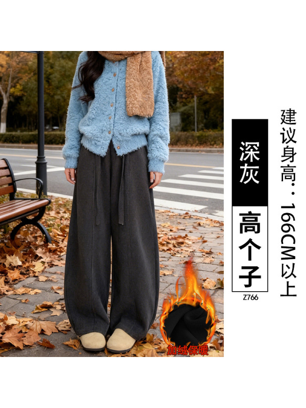 加绒裤子女秋冬新款宽松慵懒休闲小个子加厚灯芯绒阔腿裤