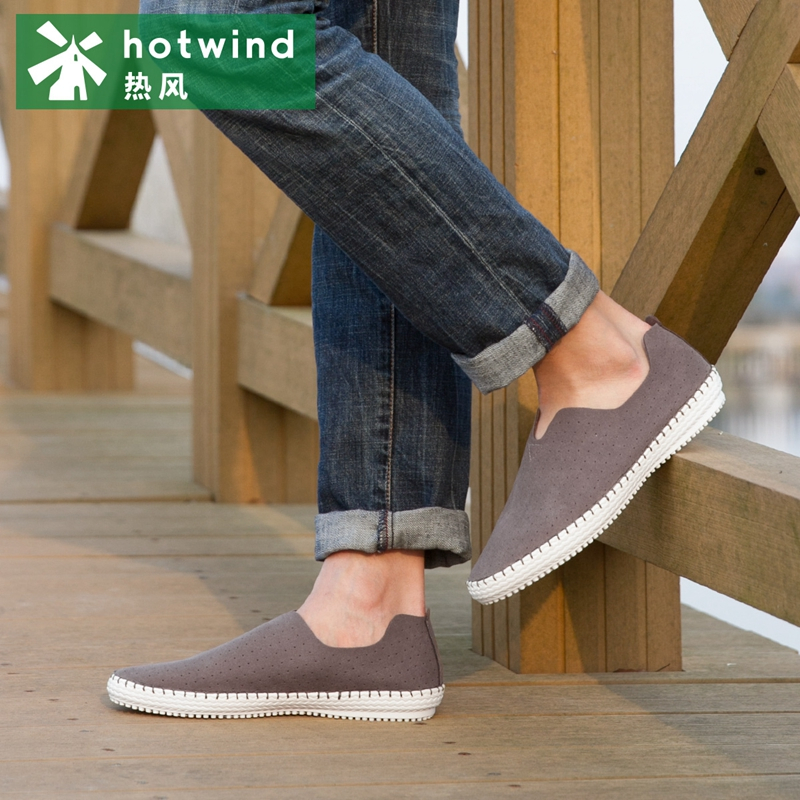 热风hotwind男鞋休闲鞋帆布鞋平底冲孔男士鞋子h30m7116