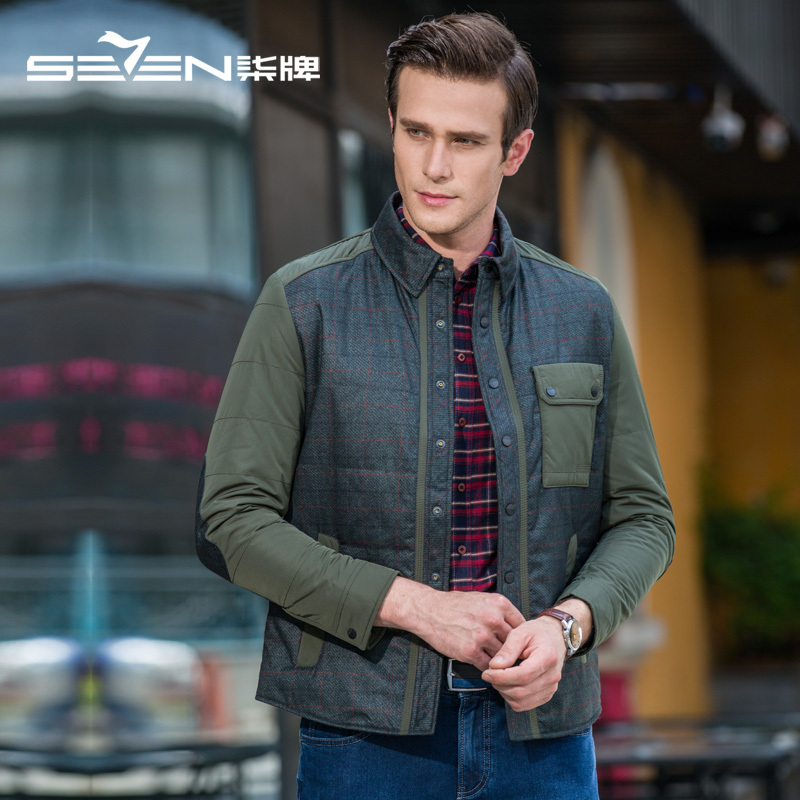 seven7/柒牌男装夹克秋季新品时尚中年翻领休闲茄克衫正品