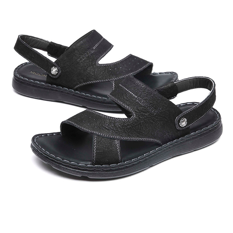 木林森凉鞋男夏季新款休闲沙滩鞋简约套筒凉鞋露趾皮凉鞋87052724