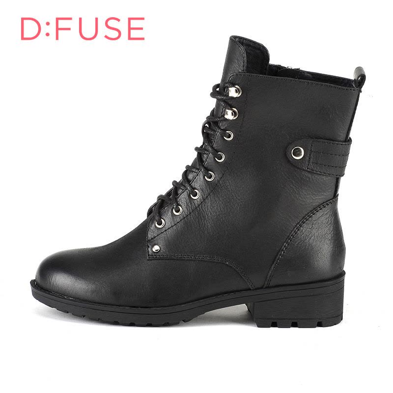 D：Fuse/迪芙斯冬牛皮圆头中跟马丁短靴女鞋DF54115145图片