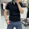 高级感桑蚕丝v领T恤男短袖夏季休闲修身潮流冰丝薄款翻领polo衫男