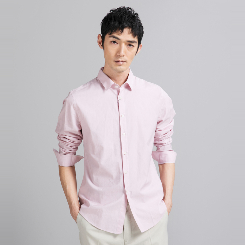 鄂尔多斯ERDOS 春夏男士长袖衬衫休闲简约纯棉纯色薄款百搭衬衣