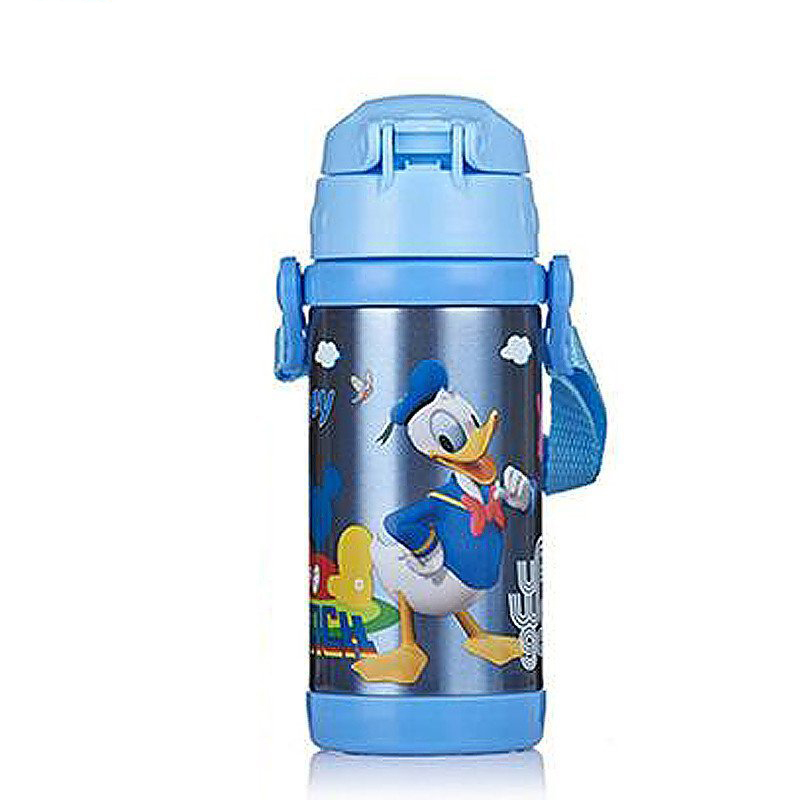 迪士尼disney吸管保温杯学生儿童不锈钢米奇带吸管水杯宝宝水壶400ml