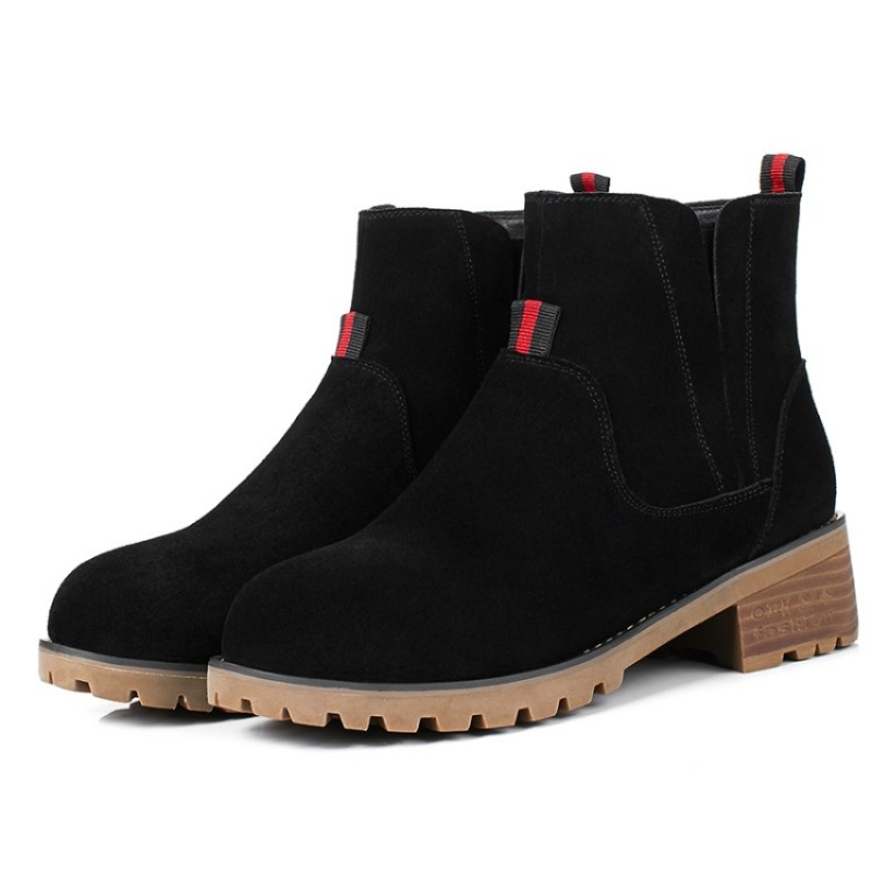 格瑞迪欧切尔西靴牛皮女粗跟2018新款磨砂小短靴季翻毛皮大码复古马丁