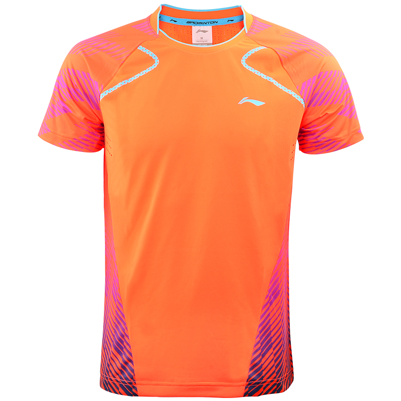 李宁羽毛球服男款短袖t恤速干透气橙色款aayn035视频