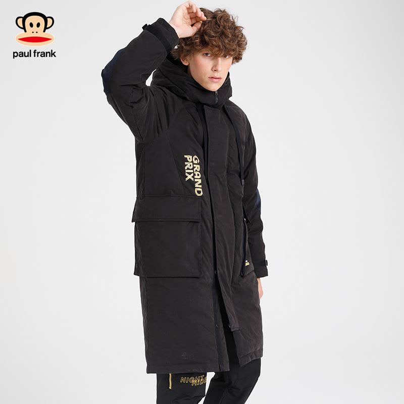 Paul Frank/大嘴猴秋冬羽绒服男韩版连帽中长款字母印花外套X图片