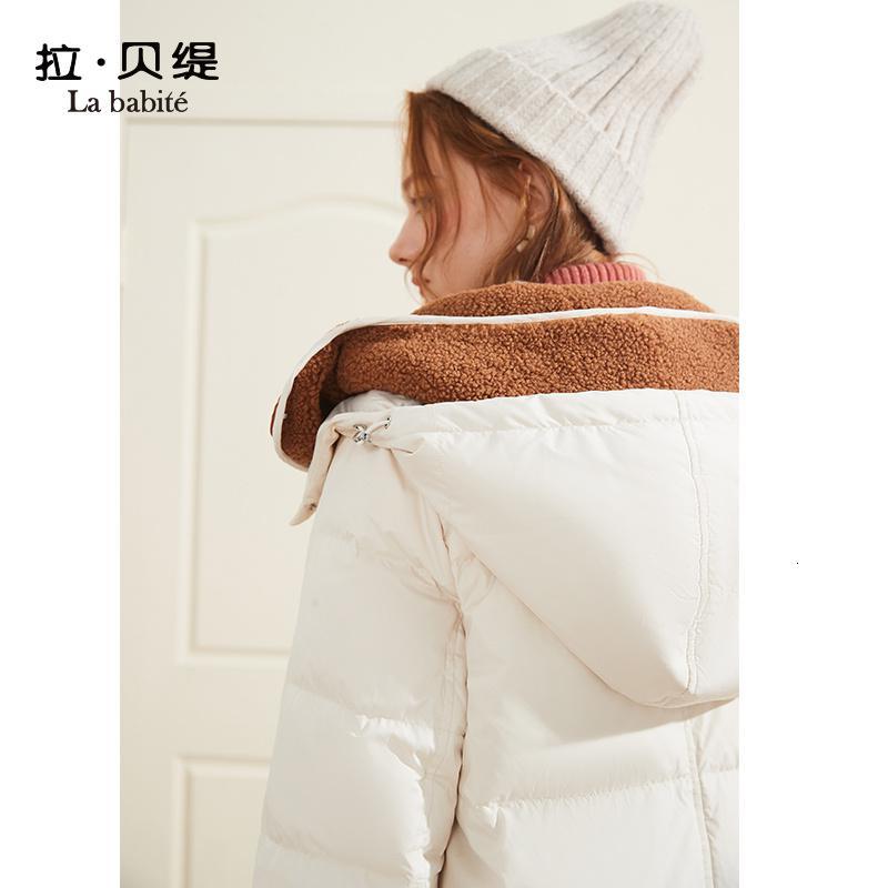 专柜同款拉贝缇白鸭绒羽绒服女中长款2019冬季新款韩版宽松连帽外套加厚60008547