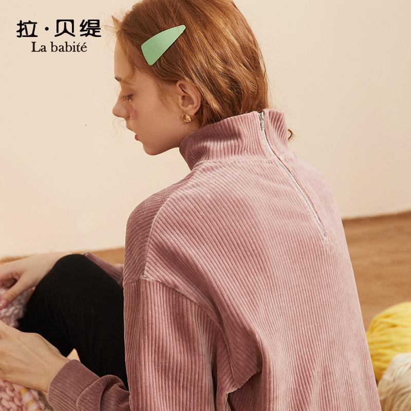 【专柜同款】拉贝缇灯芯绒高领卫衣女装宽松韩版2019新款秋冬季上衣外套ins潮60009462