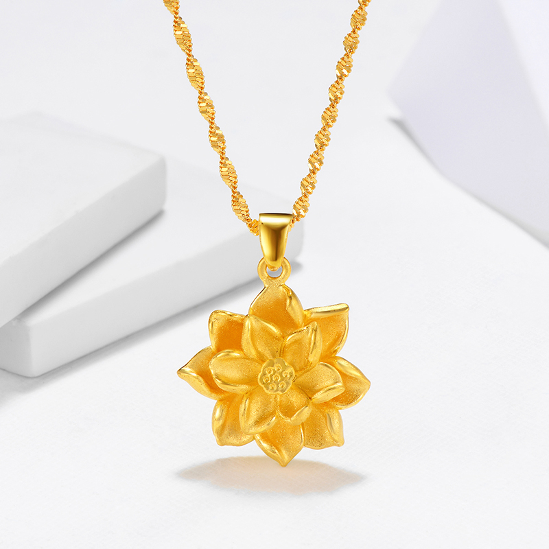 黄金码头 足金999莲花荷花吊坠3D硬金精品坠子送女友送爱人送闺蜜礼品礼物珠宝首饰