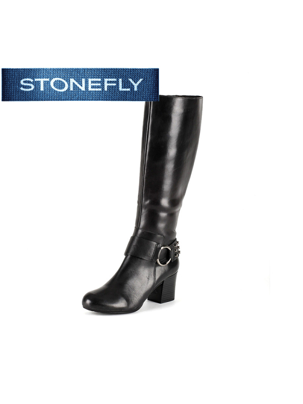 斯通富来STONEFLY冬季牛皮革皮带扣高跟休闲长靴女鞋SD44117074