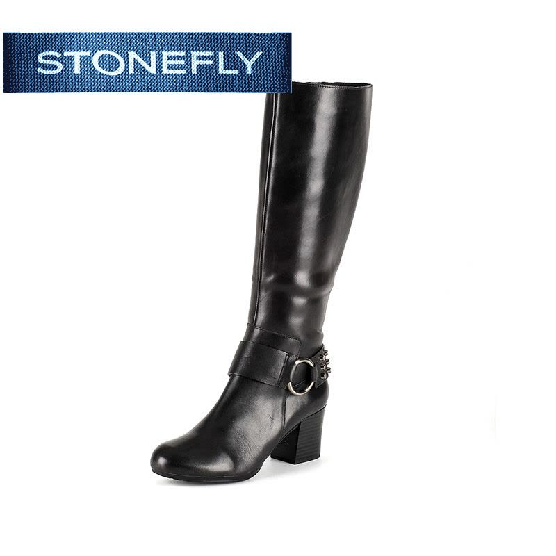 斯通富来STONEFLY冬季牛皮革皮带扣高跟休闲长靴女鞋SD44117074图片