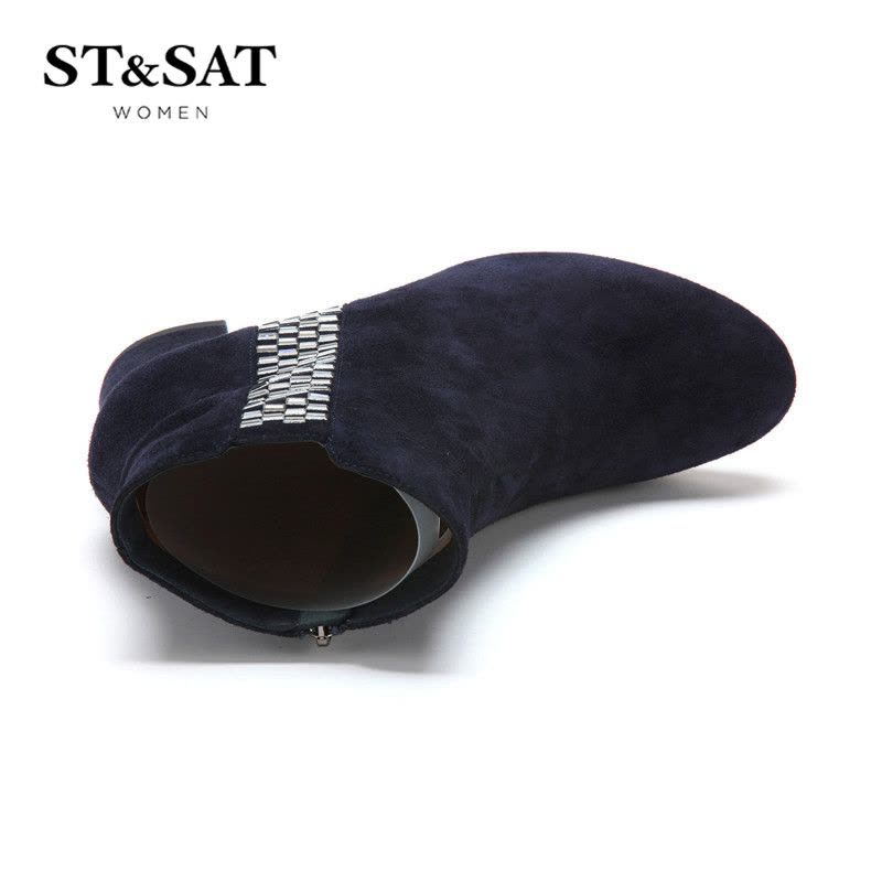 星期六ST&SAT绒面羊皮尖头中跟拉链亮片深口女鞋SS44112369图片