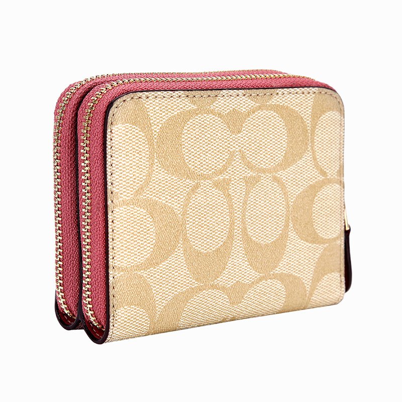 COACH 蔻驰 奢侈品 女士粉色格子拼色人造革短款钱包钱夹 F76753 IMP5P
