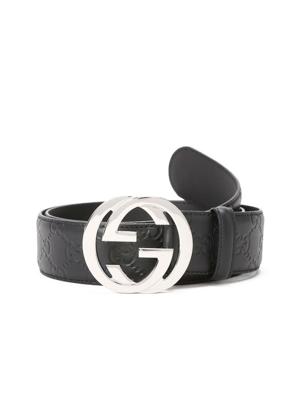 古驰 GUCCI 腰带4.0D 双G饰扣压纹款411924银扣 男款腰带男士皮带
