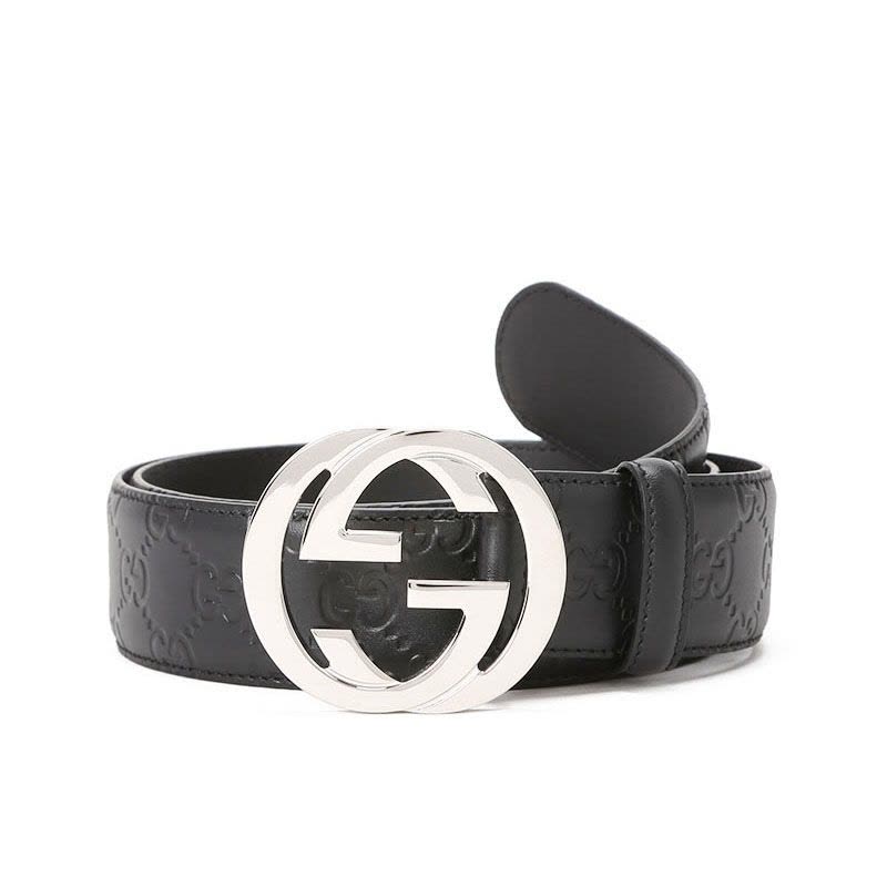 古驰 GUCCI 腰带4.0D 双G饰扣压纹款411924银扣 男款腰带男士皮带图片