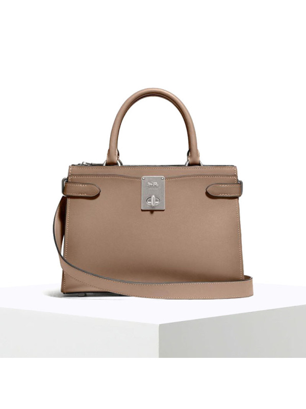 预订COACH HUTTON 手提单肩包 通勤手拎椭圆扣光面皮 608